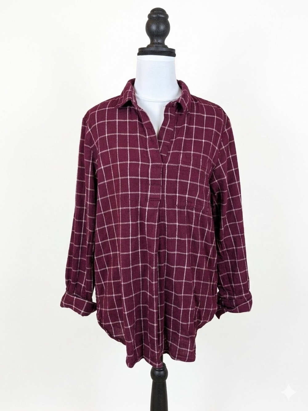 Liz Claiborne Burgundy Plaid Button-Front Shirt